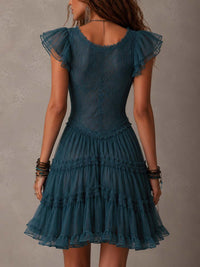 Delphine | Retrò Abito Mini in Pizzo Blu con Volant