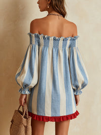 Ondine | Abito Mini Blu a Righe con Spalle Scoperte