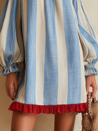 Ondine | Abito Mini Blu a Righe con Spalle Scoperte
