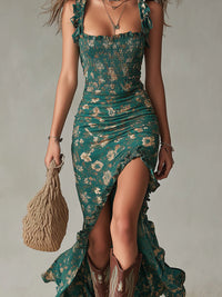 Garance | Boho Abito Maxi Verde con Volant