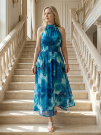 Sylin | Abito Midi con Collo Halter Arricciato