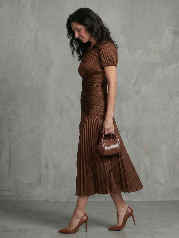 Theodora | Abito Midi a Righe Plissettato