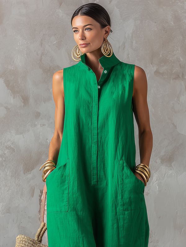 Maïlys | Tuta Verde Senza Maniche con Colletto