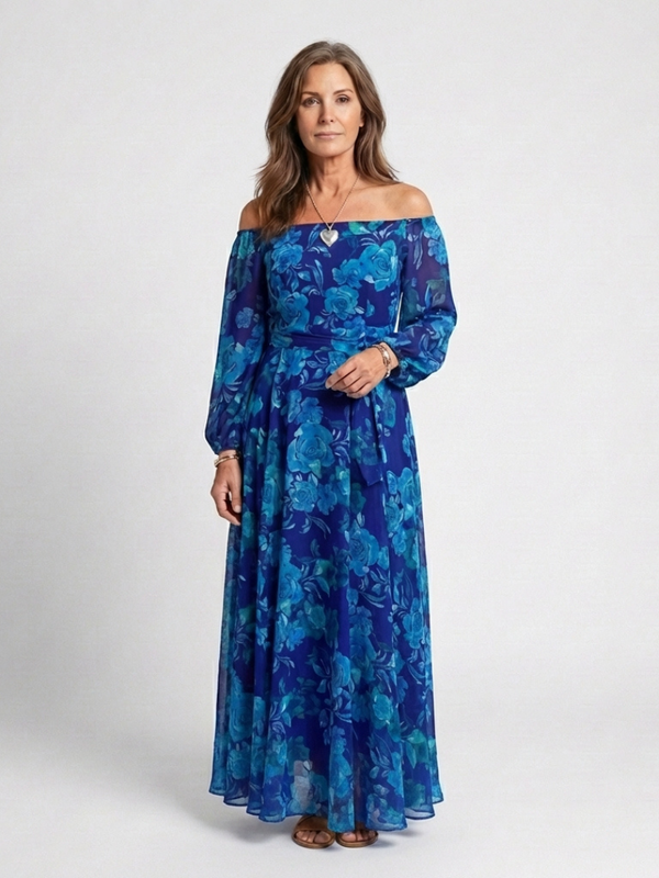 Violet & Grace | Abito Maxi con Motivo Floreale con Spalle Scoperte