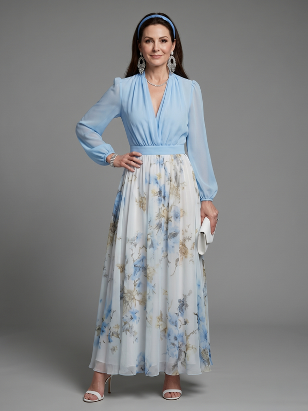 Augusta | Abito Maxi con Motivo Floreale con Scollo a V