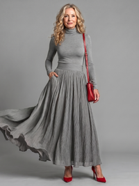 Lana | Abito Midi con Collo Alto a Maniche Lunghe