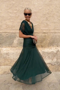 Santana | Abito in Seta con Scollo a V Plissettato