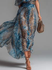 Aliette | Abito in Chiffon con Motivo Leopardato con Spalle Scoperte