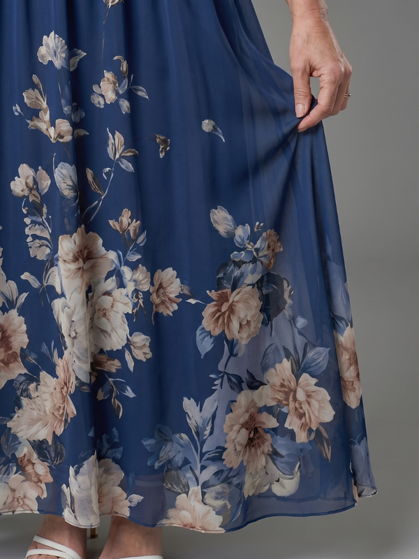 Clarissa | Abito Midi con Motivo Floreale con Scollo a V Senza Maniche