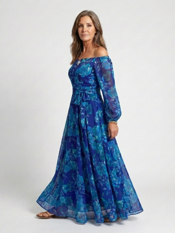 Violet & Grace | Abito Maxi con Motivo Floreale con Spalle Scoperte