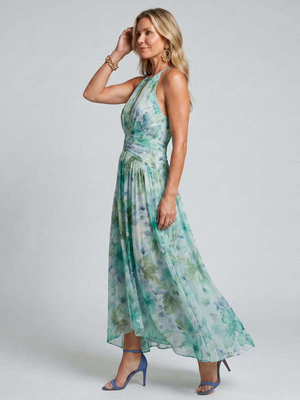 Portia | Abito Midi con Collo Halter Plissettato