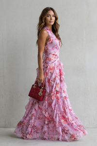Abito Maxi con Motivo Floreale con Collo Halter