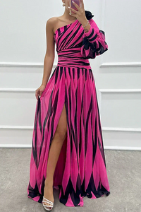 Violet & Grace | Elegante Abito Maxi a Righe Monospalla