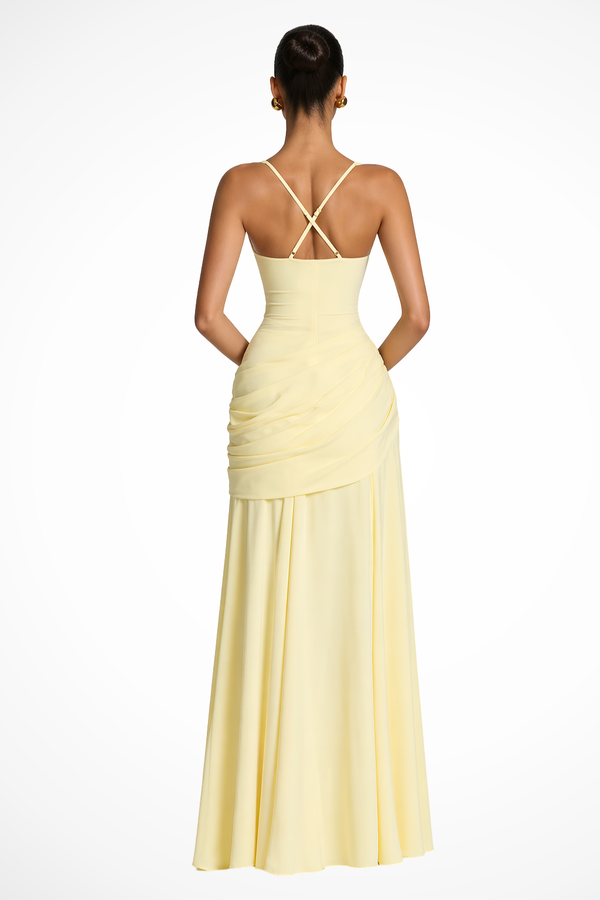 Lavinia | Abito Maxi con Scollo Quadrato Arricciato con Spacco