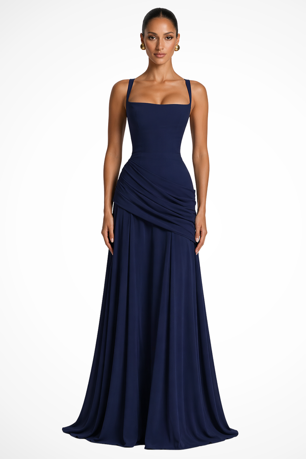 Lavinia | Abito Maxi con Scollo Quadrato Arricciato con Spacco