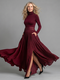 Lana | Abito Midi con Collo Alto a Maniche Lunghe