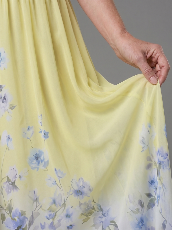 Clarissa | Abito Midi con Motivo Floreale con Scollo a V Senza Maniche