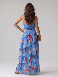 Nori | Abito Maxi con Motivo Floreale con Collo Halter Arricciato