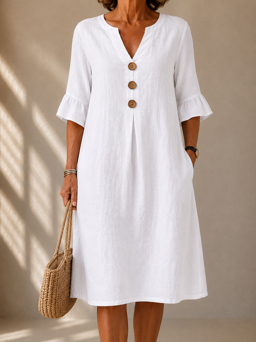 Nicole | Abito Midi Bianco con Bottoni