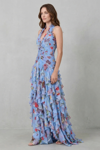Abito Maxi con Motivo Floreale con Collo Halter