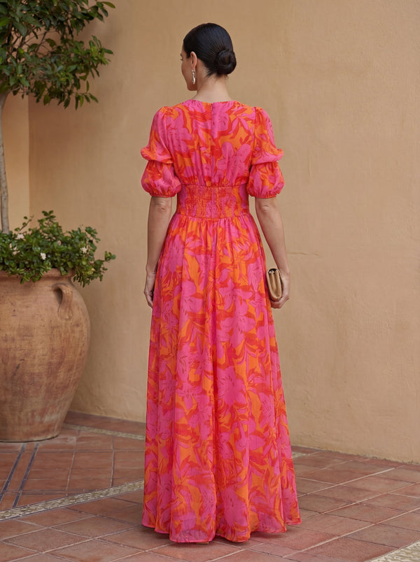 Olvera | Abito in Chiffon con Scollo a V con Spacco