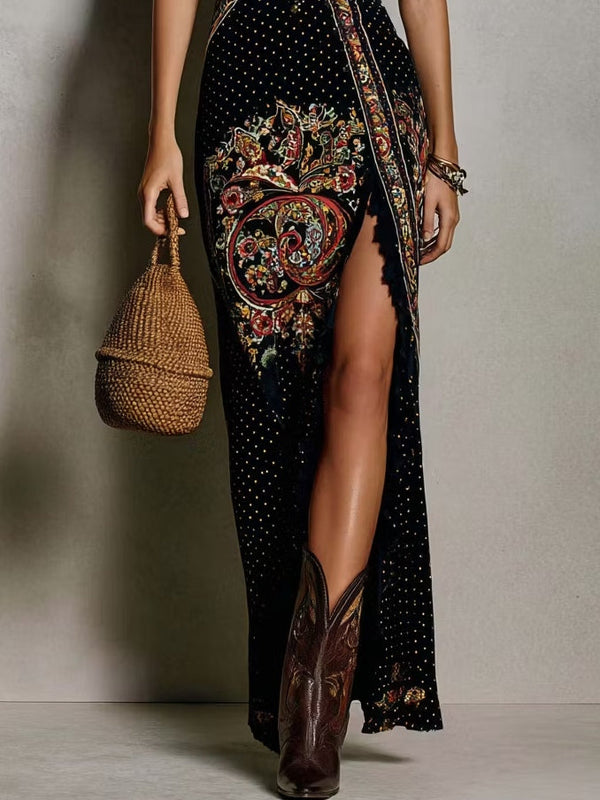 Romy | Boho Abito Nero con Scollo a V con Spacco