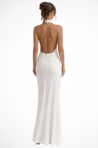 Ottilie | Abito Maxi in Raso con Collo Halter Drappeggiato