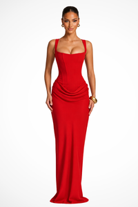Rosalind | Abito Maxi con Scollo Quadrato Drappeggiato
