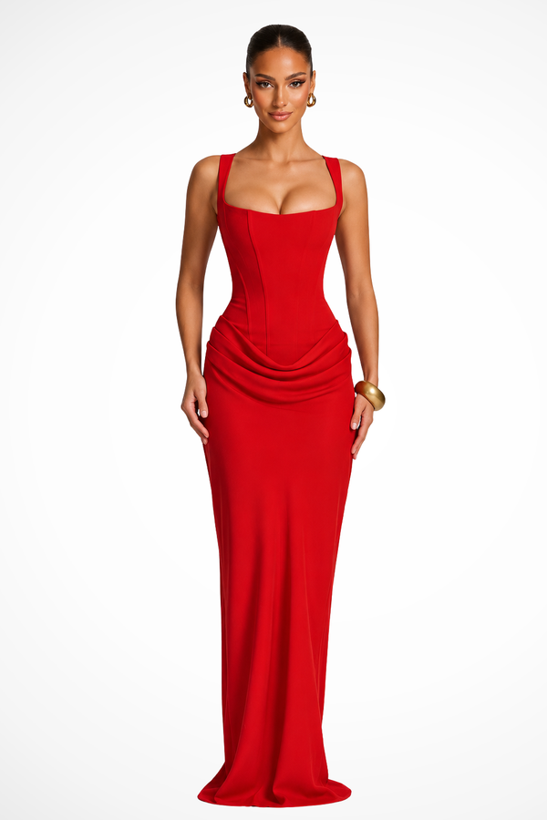 Rosalind | Abito Maxi con Scollo Quadrato Drappeggiato