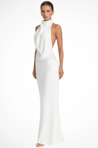 Ottilie | Abito Maxi in Raso con Collo Halter Drappeggiato