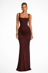 Rosalind | Abito Maxi con Scollo Quadrato Drappeggiato