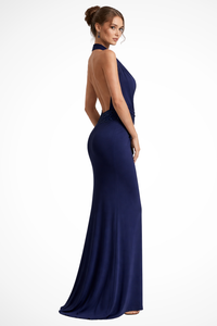 Ottilie | Abito Maxi in Raso con Collo Halter Drappeggiato