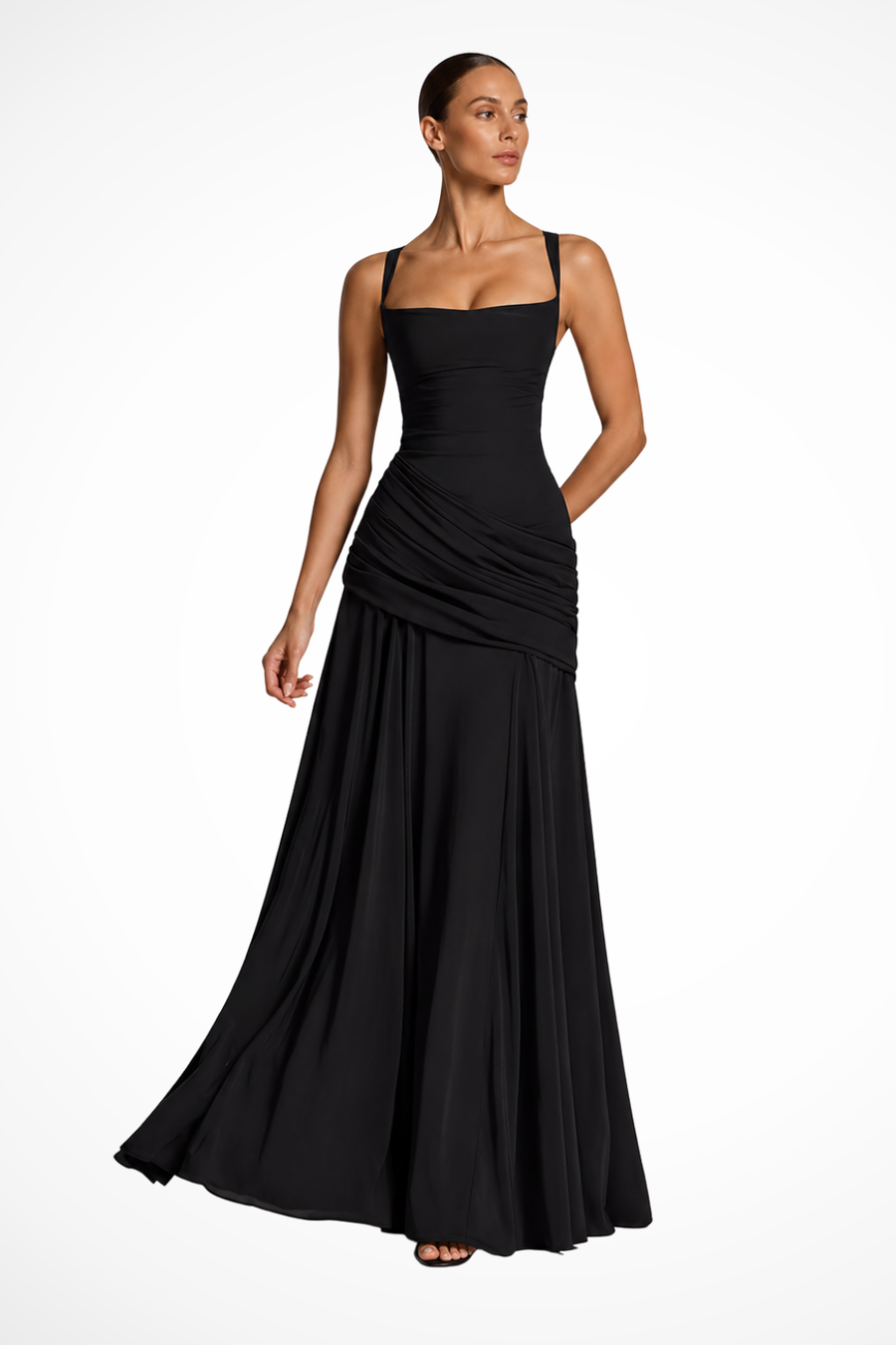 Lavinia | Abito Maxi con Scollo Quadrato Arricciato con Spacco