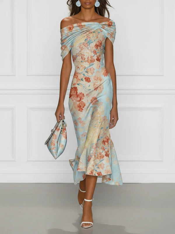 Vittoria | Abito Midi Blu con Motivo Floreale