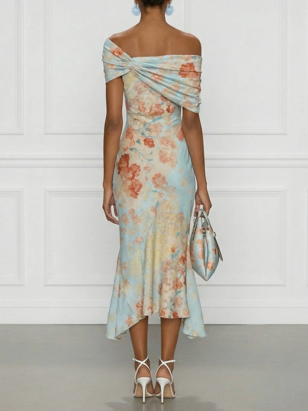 Vittoria | Abito Midi Blu con Motivo Floreale