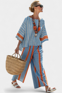 Celeste | Pantaloni da Donna in Lino a Righe