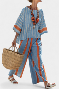 Celeste | Pantaloni da Donna in Lino a Righe