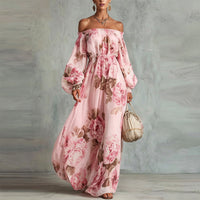 Payton | Abito Maxi con Motivo Floreale con Spalle Scoperte a Maniche Lunghe