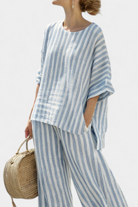 Talia | Prodotto in Lino Blu a Righe