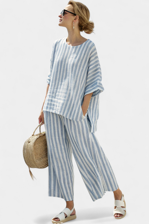 Talia | Prodotto in Lino Blu a Righe