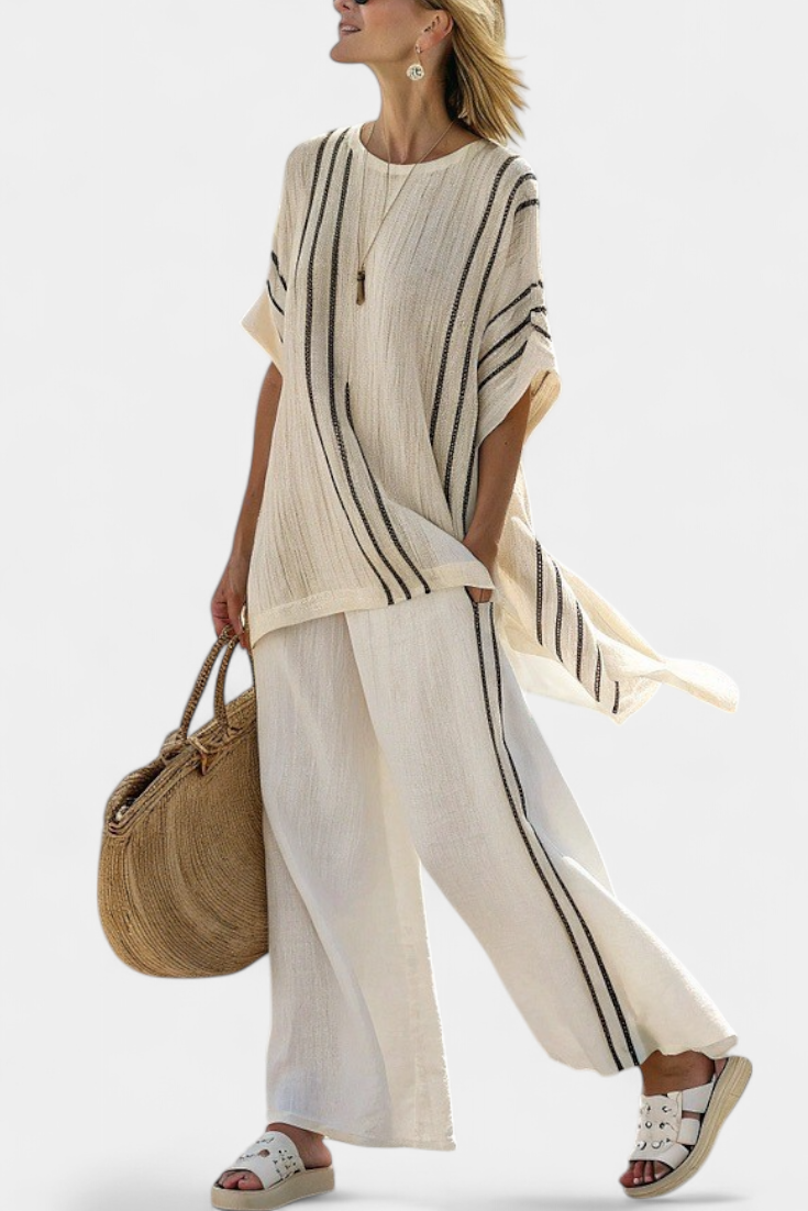 Marina | Pantaloni da Donna Avorio a Righe