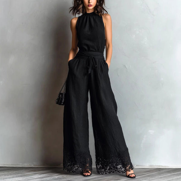 Halter Jumpsuit | Prodotto in Pizzo con Cintura