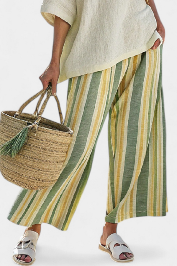 Iris | Elegante Pantaloni da Donna in Lino a Righe