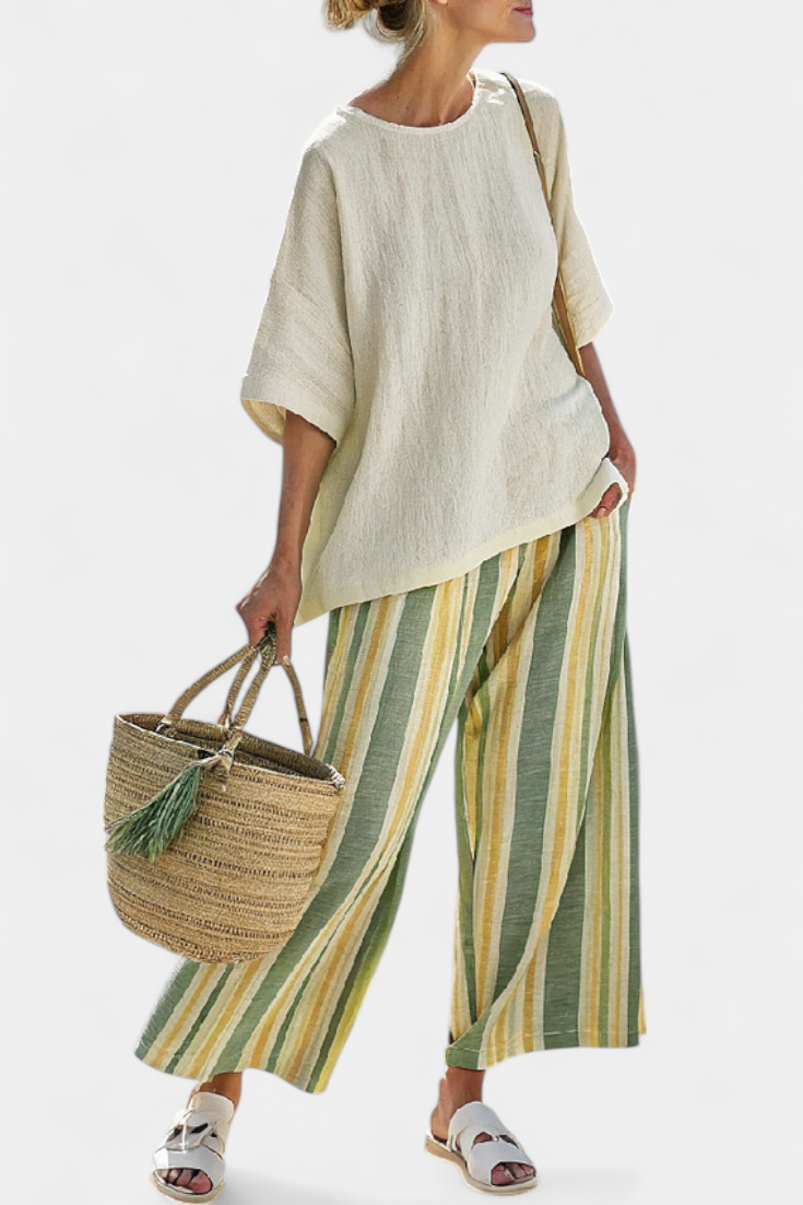 Iris | Elegante Pantaloni da Donna in Lino a Righe