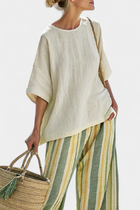 Iris | Elegante Pantaloni da Donna in Lino a Righe