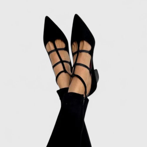 Lyn | Elegante Scarpe con Tacco Nero con Motivo Leopardato