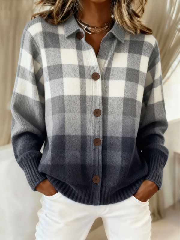 Agnes | Cardigan Grigio a Quadri con Bottoni