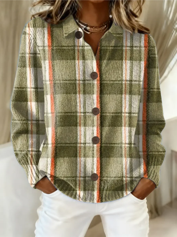 Hazel | Cardigan Verde Oliva a Quadri con Bottoni