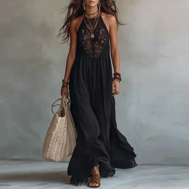 JADE | Abito Maxi in Pizzo con Collo Halter