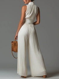 Victoire | Tuta in Chiffon Nero con Scollo a V Plissettato